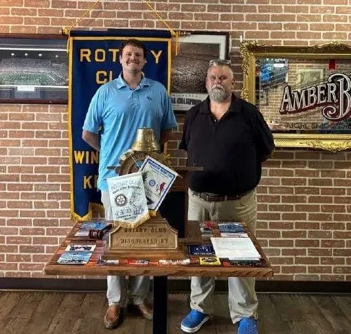 John Chaney (right) with Rotary Club of Winchester President Carson Hunt (left)